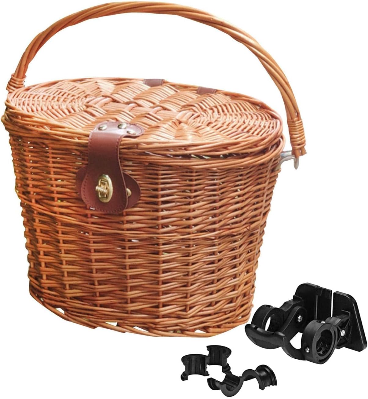 Rural Bike Basket Handcraft, Knitting, Decoration, Accessories Vintage Style Storage Crafts with Lid with Handle Rattan Wicker for Picnic Women Brown, Quick Release