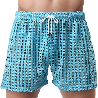 YUFEIDA Mens Hollow Openwork Drawstring Lounge Underwear Boxer Shorts Loose Bikini Trunks Multi Color