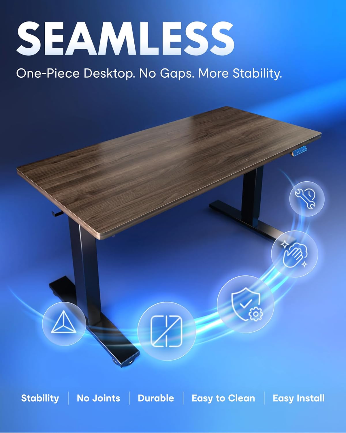  EN1 One-Piece Standing Desk, Electric Adjustable with 4 Memory Presets, 176 LBS Capacity, Stable & Quiet, Seamless Desktop for Home Office & Dual Monitors, 48"x24" Black Walnut thumbnail