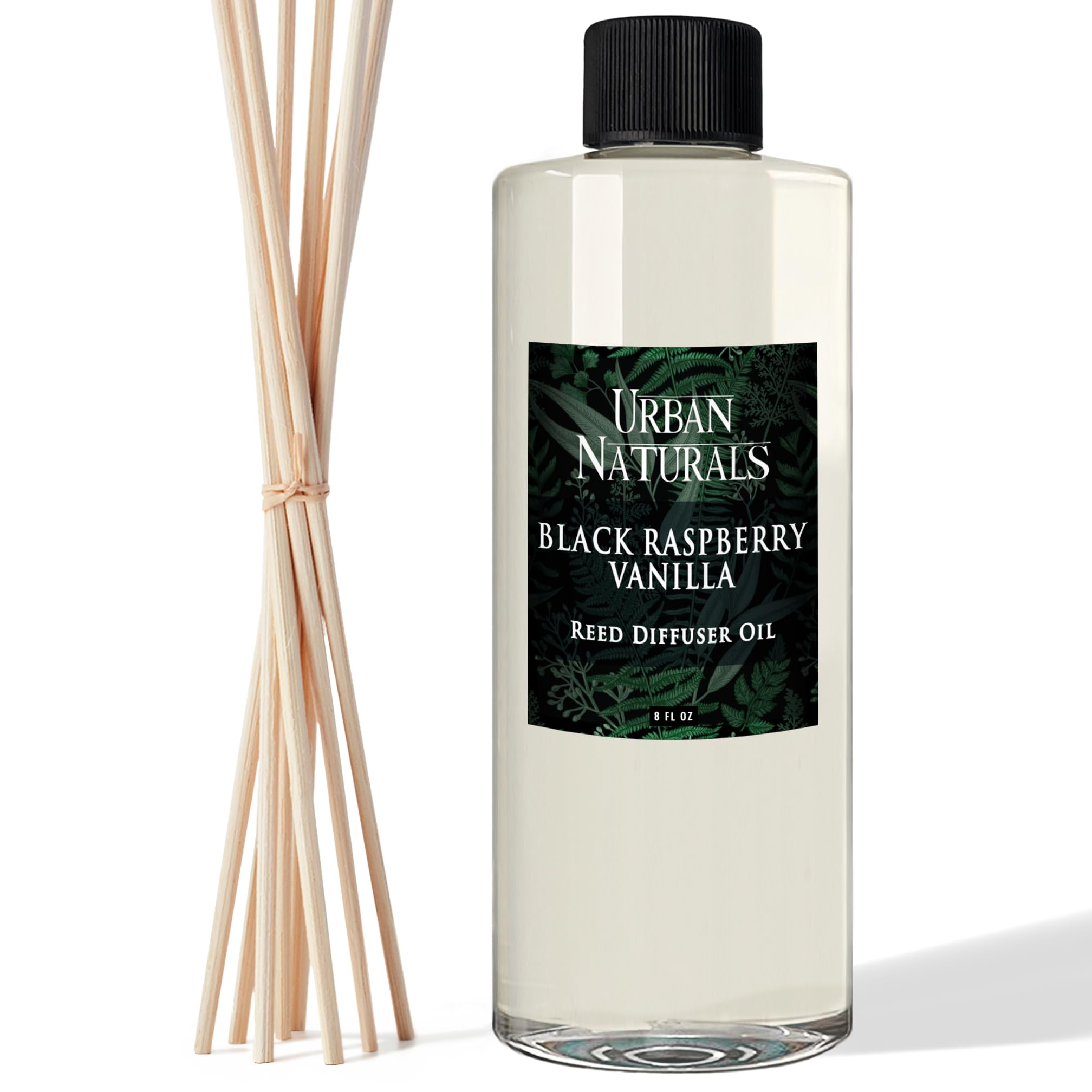Urban Naturals Reed Diffuser Oil Refill Black Raspberry Vanilla with BlackBerry, Raspberry, Vanilla Orchid, Amber, Sandalwood 8 oz + Free Reed Sticks, Made in The USA