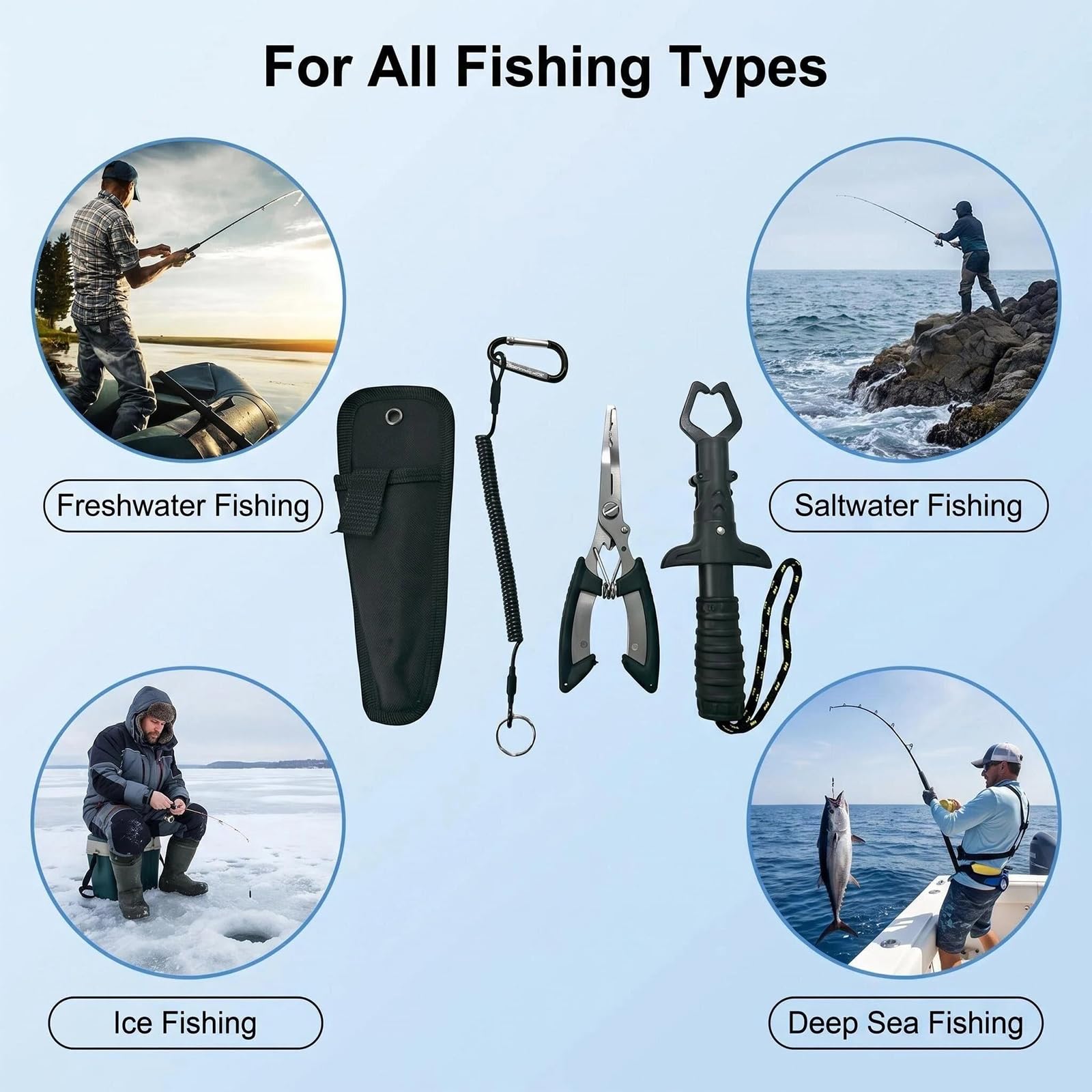 2 Pcs Pinzas de Pesca y Alicate para Labios de Pescado, Herramientas Multifuncionales de Acero Inoxidable para Pesca en Agua Dulce y Salada con Seguridad Tipo de Bobina, Fundas y Cordón — view 4