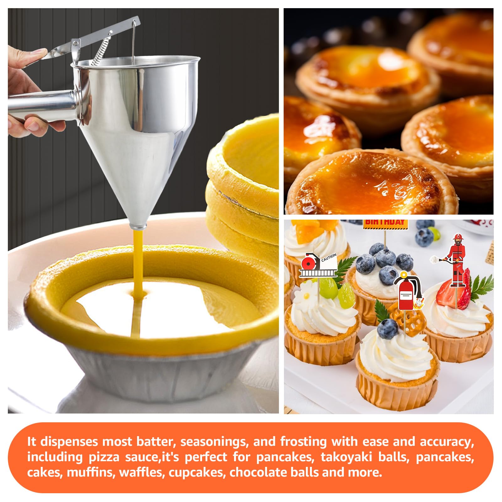 Stainless Steel Pancake Batter Dispenser, Funnel Cake Dispenser, 40 oz Large Capacity Cupcake Dispenser, Funnel Versatile Batter Funnel with Stand for Pancakes Cupcakes Waffles