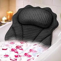 RUVINCE Ergonomic 4D Bath Pillow for Tub: Luxury Head, Neck, Shoulder & Back Support with 6 Suction Cups, Fits All Bathtubs & Spas (Black)