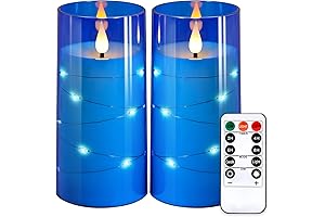 NURADA Flameless Candles with Star String - Blue and Gold Christmas Decor