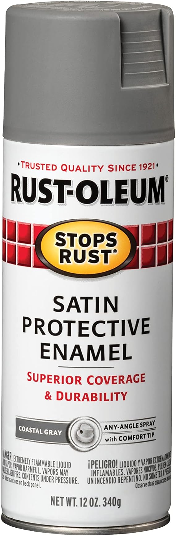 RustOleum 312819 Stops Rust Spray Paint, 12 Oz, Satin Coastal Gray