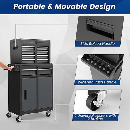 Miniatura 7 de Goplus Cofre de herramientas rodante, organizador de caja de herramientas de 5 cajones con ruedas bloqueables y cajones deslizantes, parte superior
