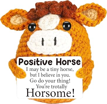Horse Gifts for Women, Positive Crochet Animals for Home Office Desk Decor, Emotional Support Gift Suitable for Daily Emotional Support