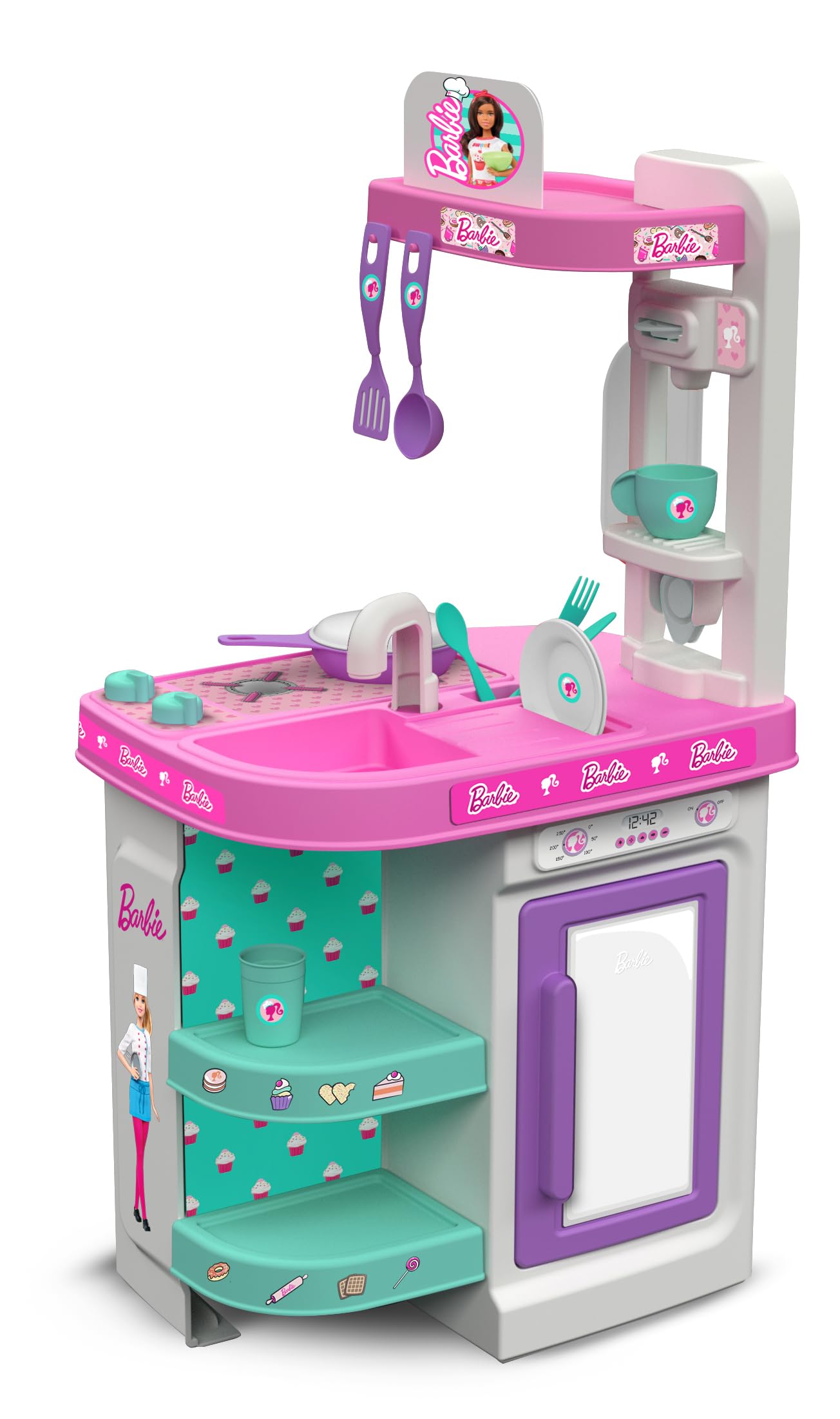 Grandi Giochi - Barbie Cucina Twist, cucina bifacciale 75 cm con tanti accessori - BAR49000