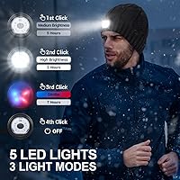 Vista 5 de HIGHEVER Gorro LED con luces, relleno de calcetines para hombres, regalos de Navidad y cumpleaños, Negro oscuro (con forro_super cálido)