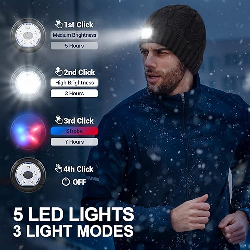 Miniatura 5 de HIGHEVER LED Beanie Hat with Lights, Stocking Stuffers for Men Christmas Birthday Gifts