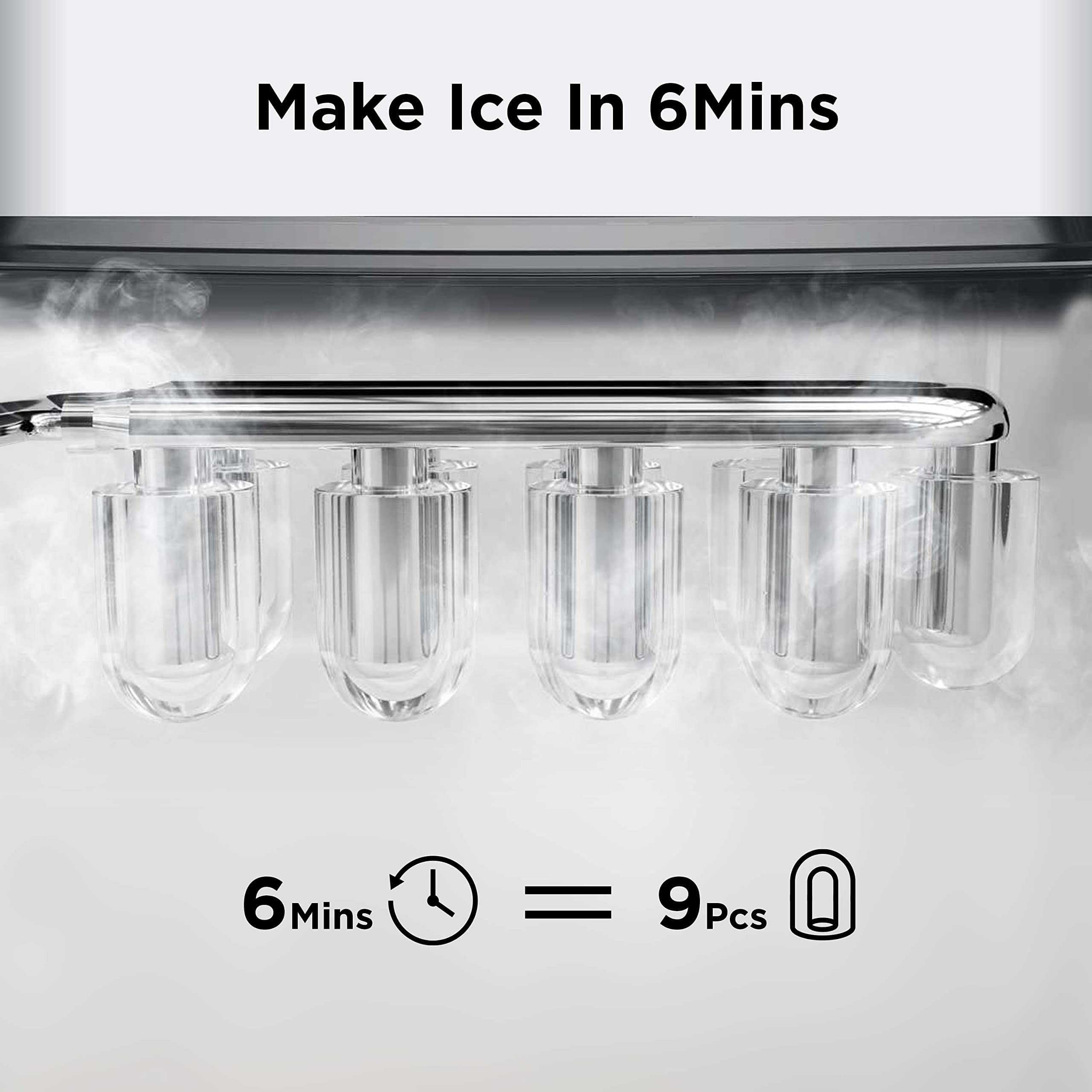 Silonn Ice Makers Countertop, 9 Cubes Ready In 6 Mins, Self-Cleaning Ice Machine With Ice Scoop And Basket, 26lbs In 24hrs, 2 Sizes Of Bullet Ice For Home Kitchen Office Bar Party, White on Fridge.com - View 3
