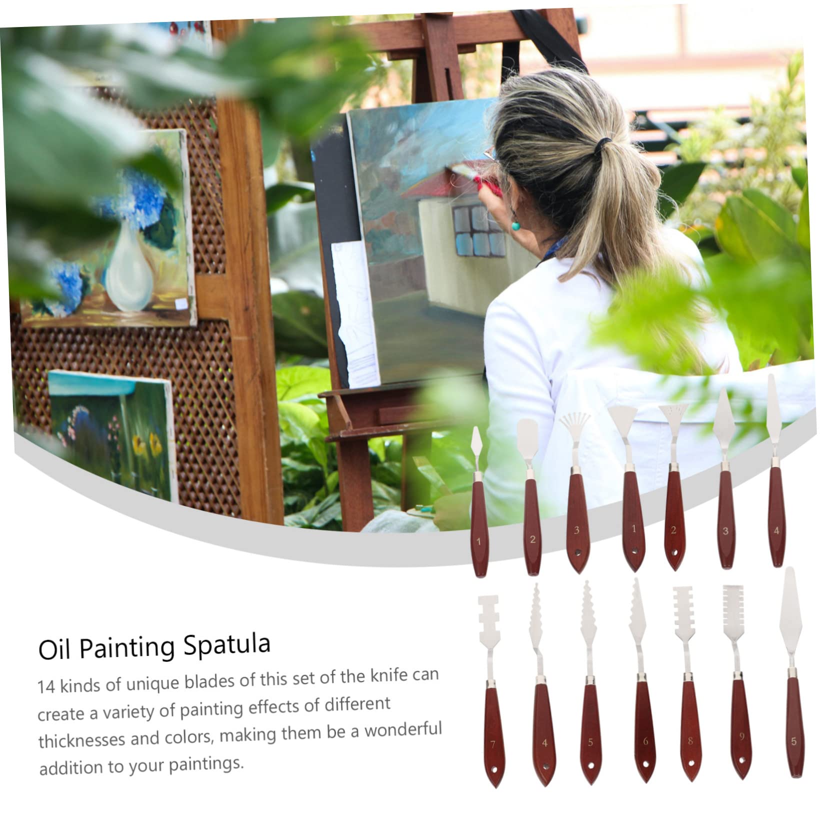 Lurrose Set de 14 Couteaux à Peinture en Acier Inoxydable, Manche Marron