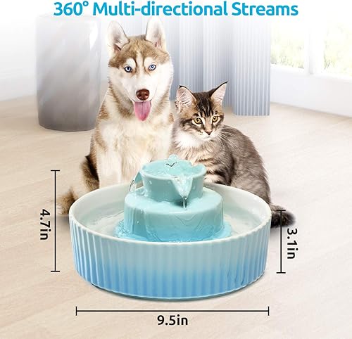 Miniatura 8 de Fuente de agua de cerámica para gatos de 2.1 litros, para gatos y perros, fuente de cerámica 360 para mascotas, gran capacidad de agua de 70 onzas,