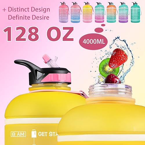 Miniatura 4 de ZOMAKE - Botella de agua de galón (3.8 l 2.2 l) con marcador de tiempo y popote, temática motivacional, sin BPA, grande y hermética para fitness