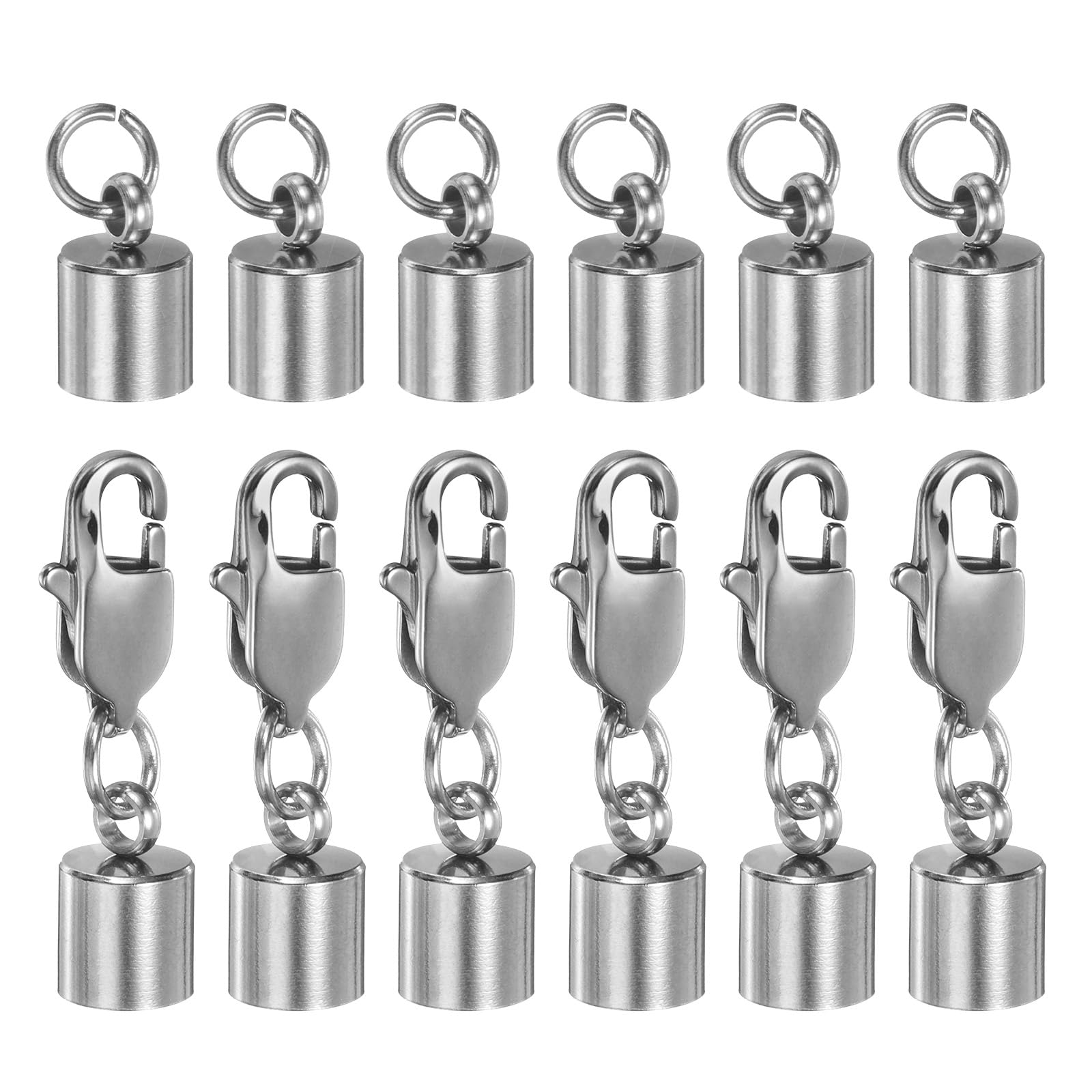 Generic 6pcs Cord End Cap 6mm ID End Caps Stainless Steel with Lobster Claw Clasp Tail Buckle for DIY Bracelets Necklaces Chokers, Silver Tone