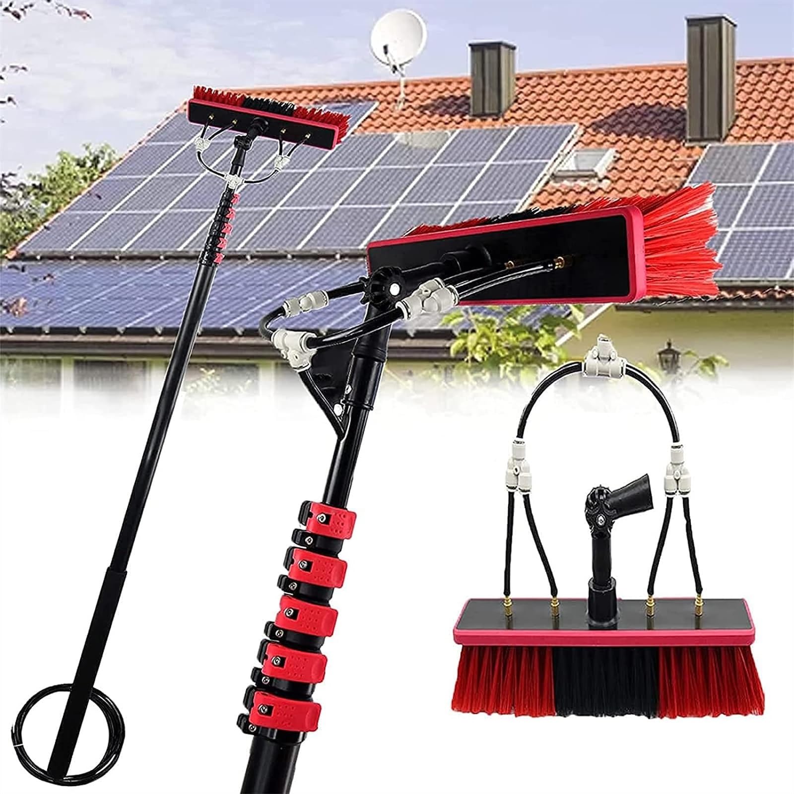 YHKJLYH Extendable Window Cleaning Pole - 10m/32.8ft Telescopic Brush for Photovoltaic Panels Conservatory Roofs Glass Walls - Water Fed Cleaner with 30Cm Brush Head