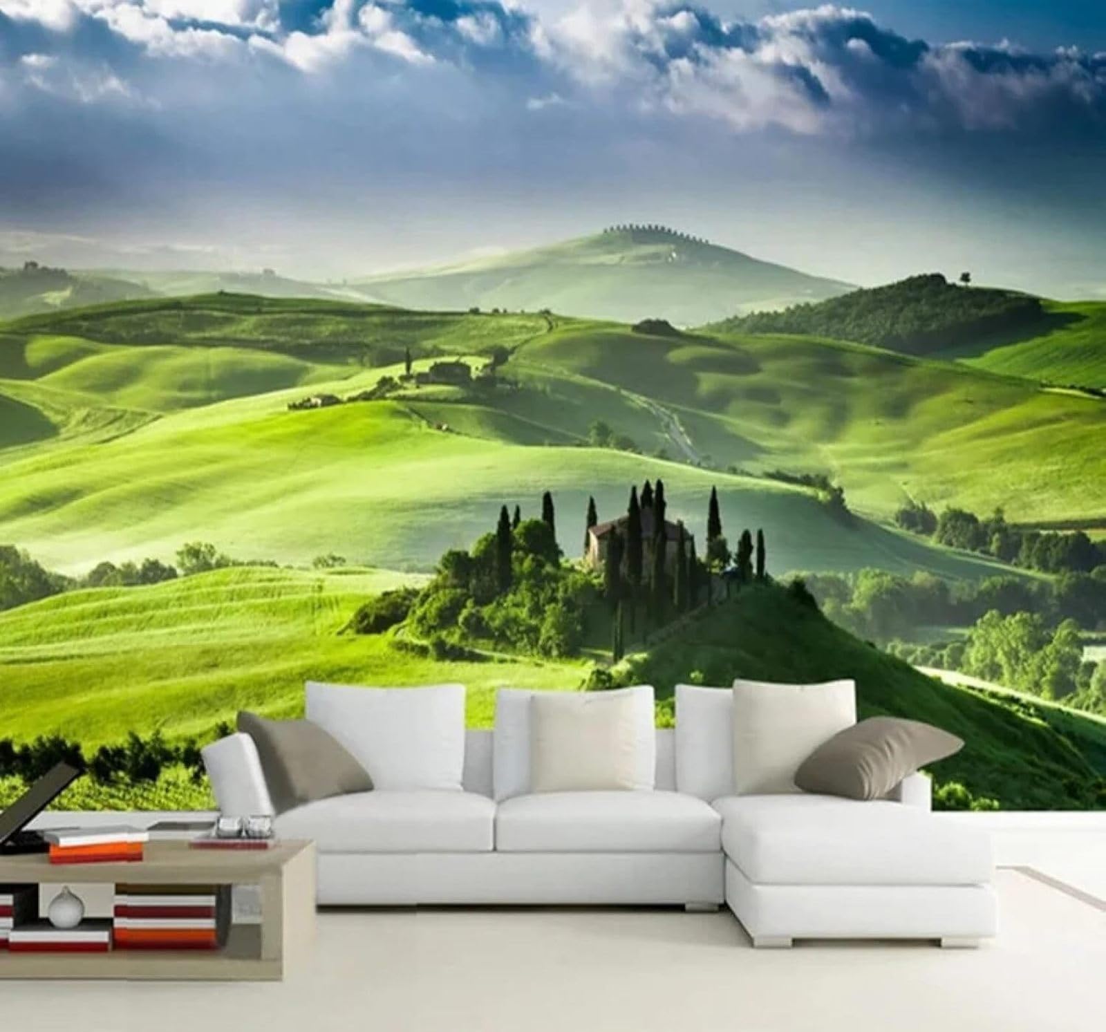 XLMING Fresh Green Grasslands Valleys Natural Scenery 3D Wallpaper Luxury Silk Study Dining Feature Sofa Grey Bedroom Living Room Tv Decorative Wall-350cm×256cm