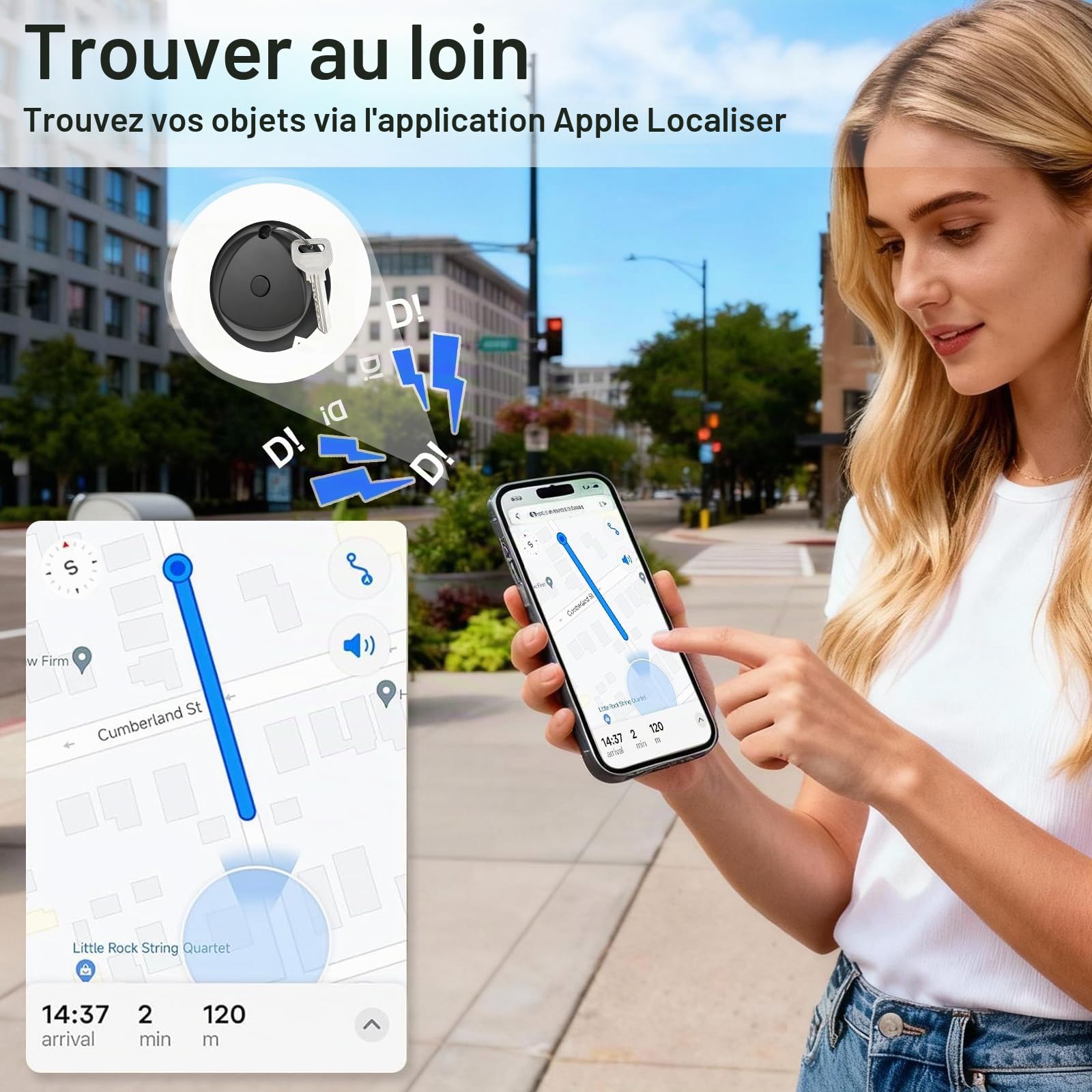 Air Smart tag avec étui, Traceur Lot de 4, Localisateurs d'objets Compatible avec Apple Localiser (iOS Uniquement), Étanche IP68, 80db, Autonomie de 365 Jours, pour Valises/Clés/Sacs/Bagages, Noir