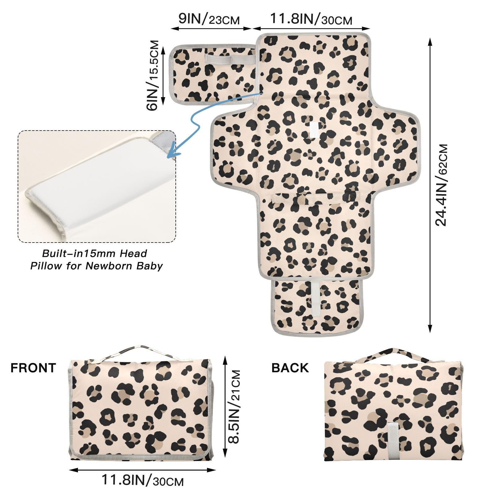 Fasciatoio portatile con stampa leopardata, tappetino fasciatoio portatile per neonati e ragazzi, leggero, impermeabile, kit da viaggio