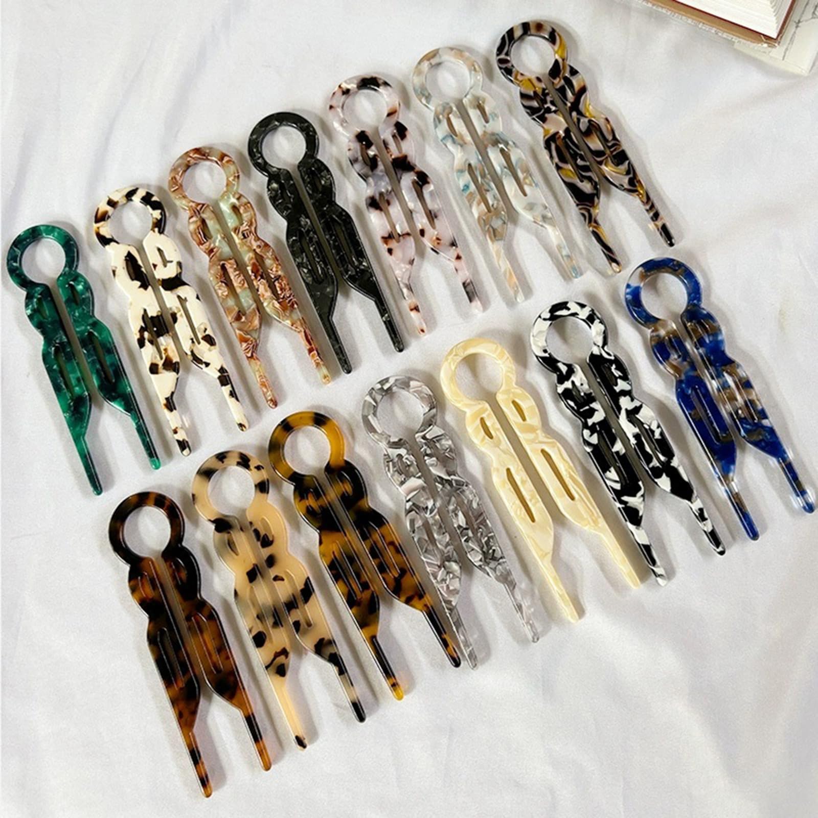 Ling & Bai 3Pcs French Hairpins, Prestige Hairpin U-shaped Hair Forks Acetic Acid Hairpins Hair Accessories for Women and Girls (C) - Image 2