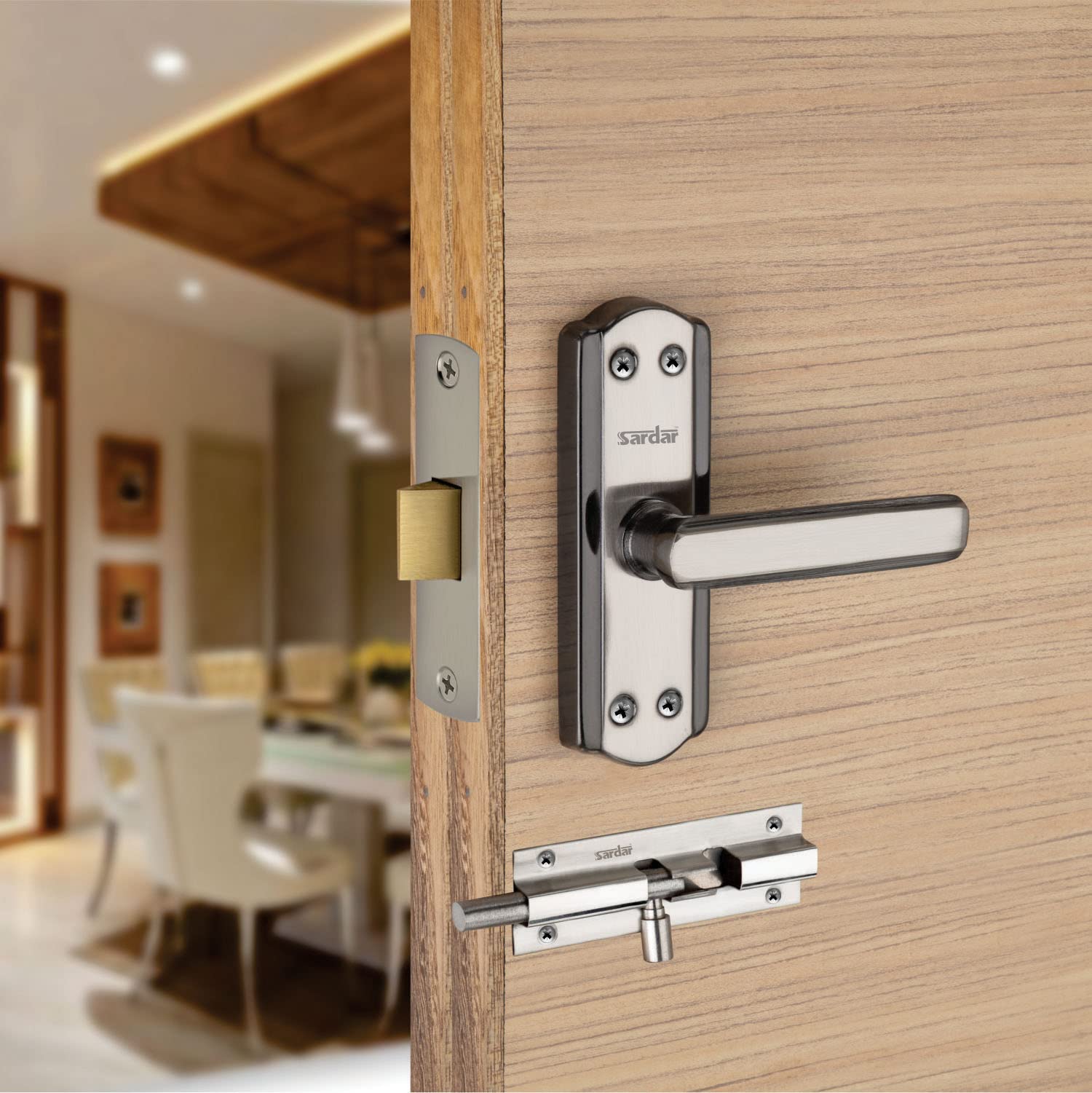SARDAR Jewel 5 inch Black Silver Iron Baby Latch| Bathroom Door Handle| Mortise Door Handle with Baby Latch| Keyless Handle Bathroom| — Amazon image 3