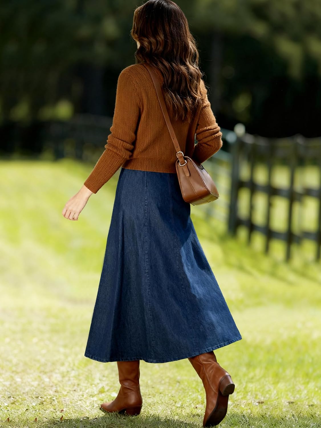 yoeasy Women's Vintage Denim Maxi Skirt Casual High Waist Flowy Swing A-Line Long Jean Skirt