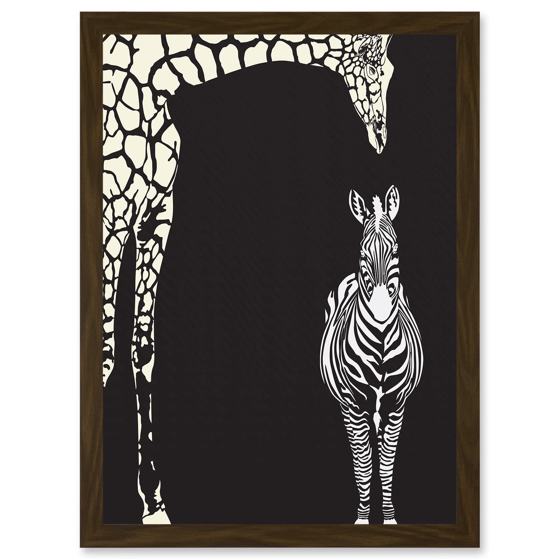 Artery8 Zebra And Giraffe B&W Zoo A4 Artwork Framed Wall Art Print