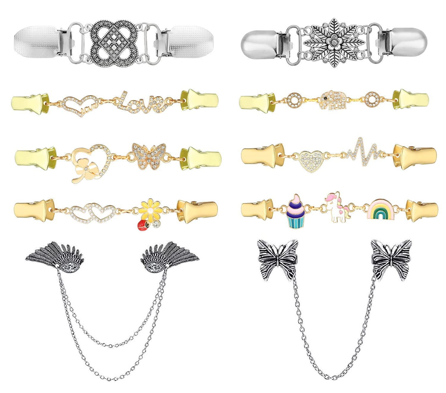 Liasun Vintage Sweater Clips Shawl Dresses Shirt Clips Retro Cardigan Collar Chain Clips Brooch Pins for Women