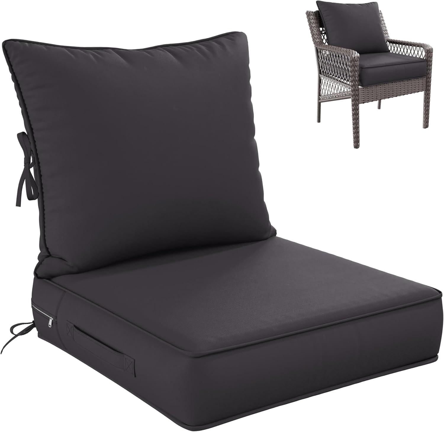 Premium Outdoor Seat Cushion Chair Cushions for Patio Furniture 24 L X 24 W X 5 H Waterproof & Fade Resistant Deep Seat and Backrest Cushion Set with Removable Covers for Chair, Sofa