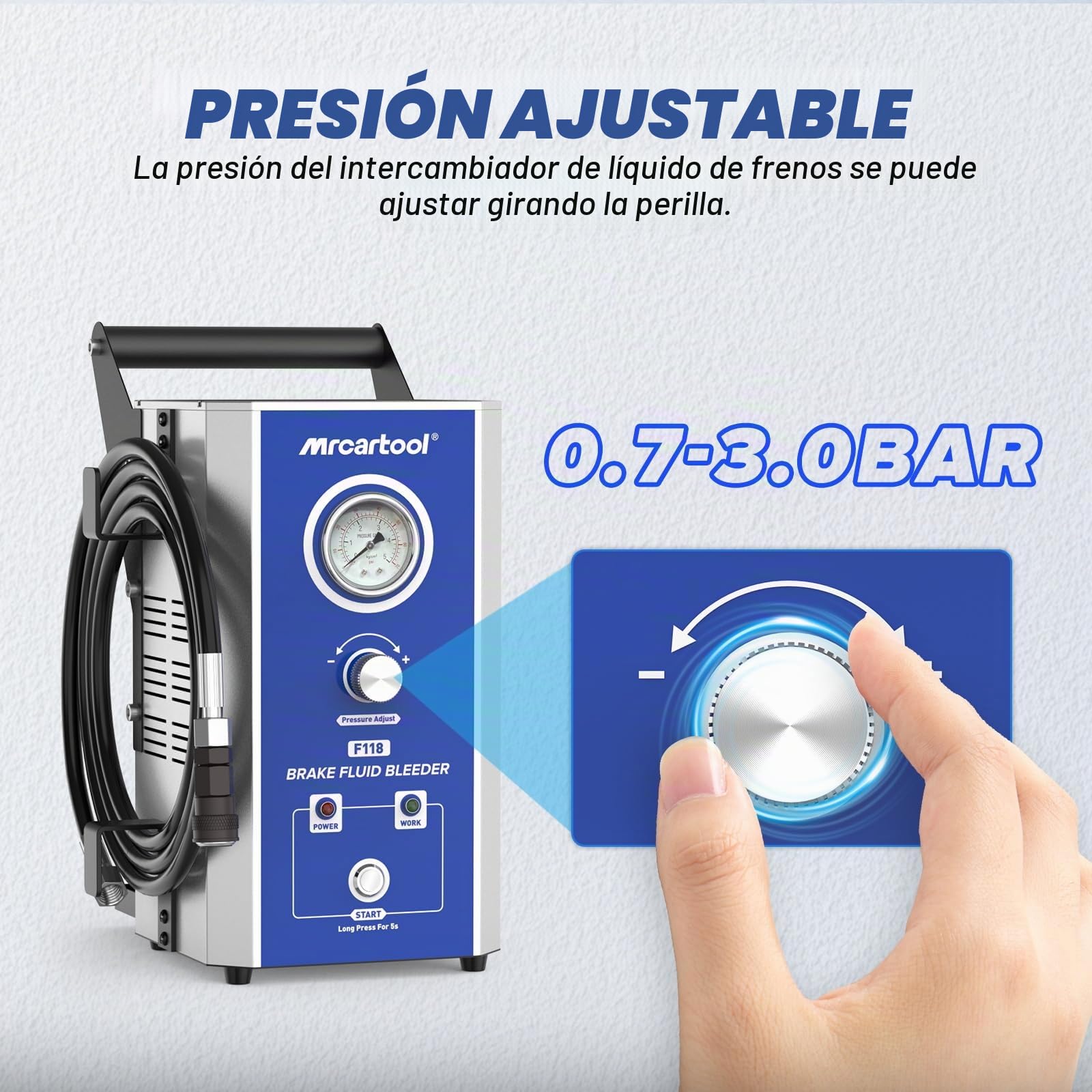 MRCARTOOL Purgador Frenos Coche 220V Purgador de Frenos Eléctrico Máquina de Cambio de Líquido de Frenos con 7 Adaptadores, Purgador Frenos 0,7-3,0 Bar para Volkswagen, Audi, Škoda, Benz, BMW