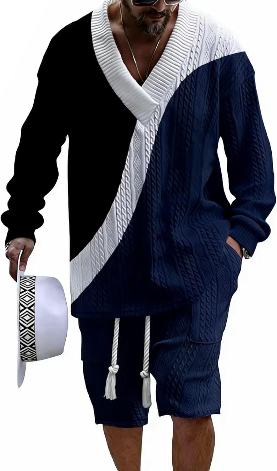 TIFIYA Men's Casual Tracksuits 2 Piece Athleisure Set Long Sleeve with Shorts Suit Baggy Jogging Sweatshirts