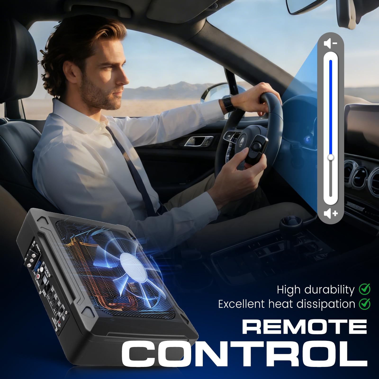 Hodozzy Subwoofer Activo Coche Ultradelgado, Subwoofer Autoamplificado Coche de 8 x 12 Pulgadas 1000W, 12V Subwoofer para Debajo del Asiento para Automóvil, Altavoz Compacto para Co-che Amplificador