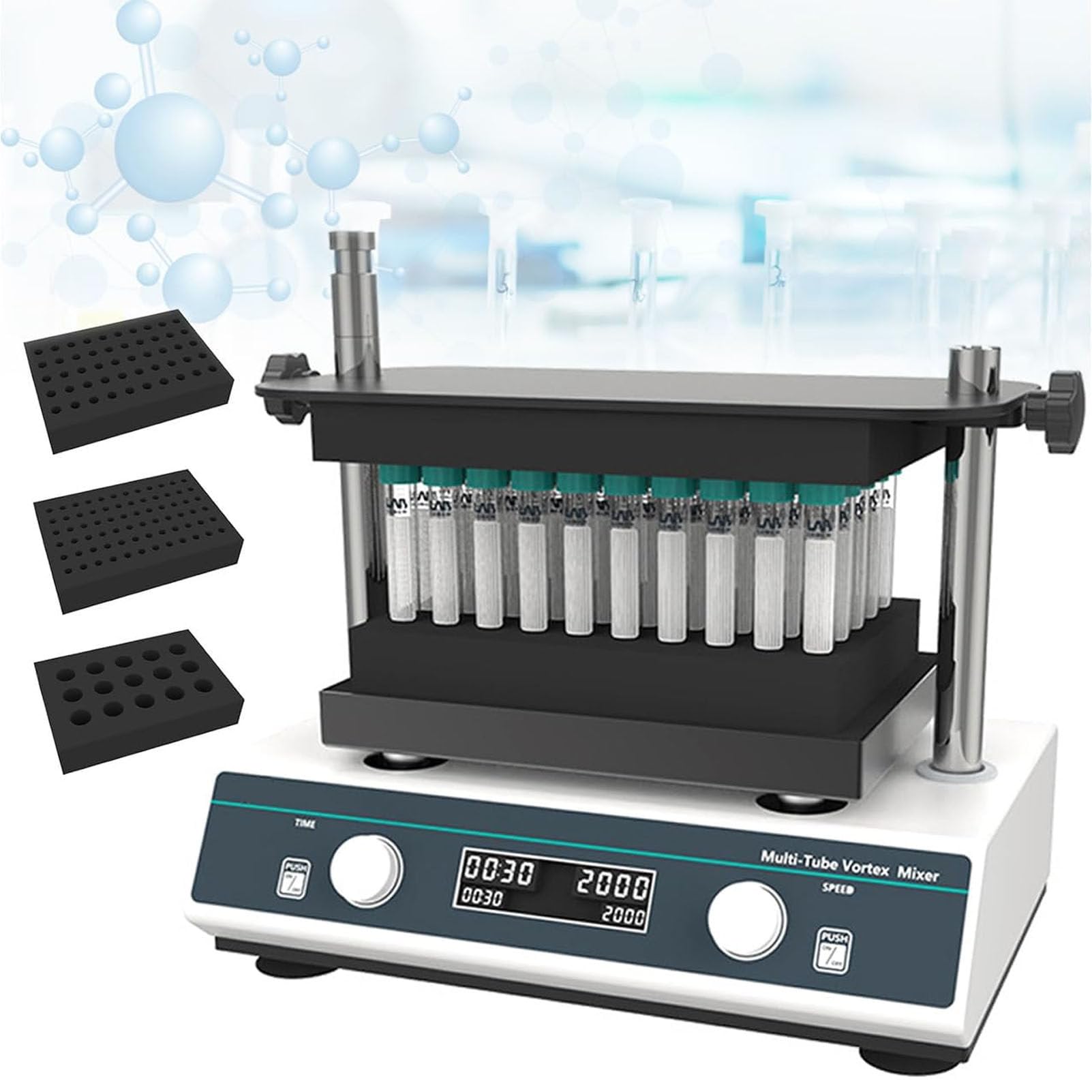 PioMue Multi-Tube Vortex Mixer with Adjustable Speed 500-3000RPM for Centrifuge and Blood Collection Tubes, LCD Digital Display Vortex Shaker