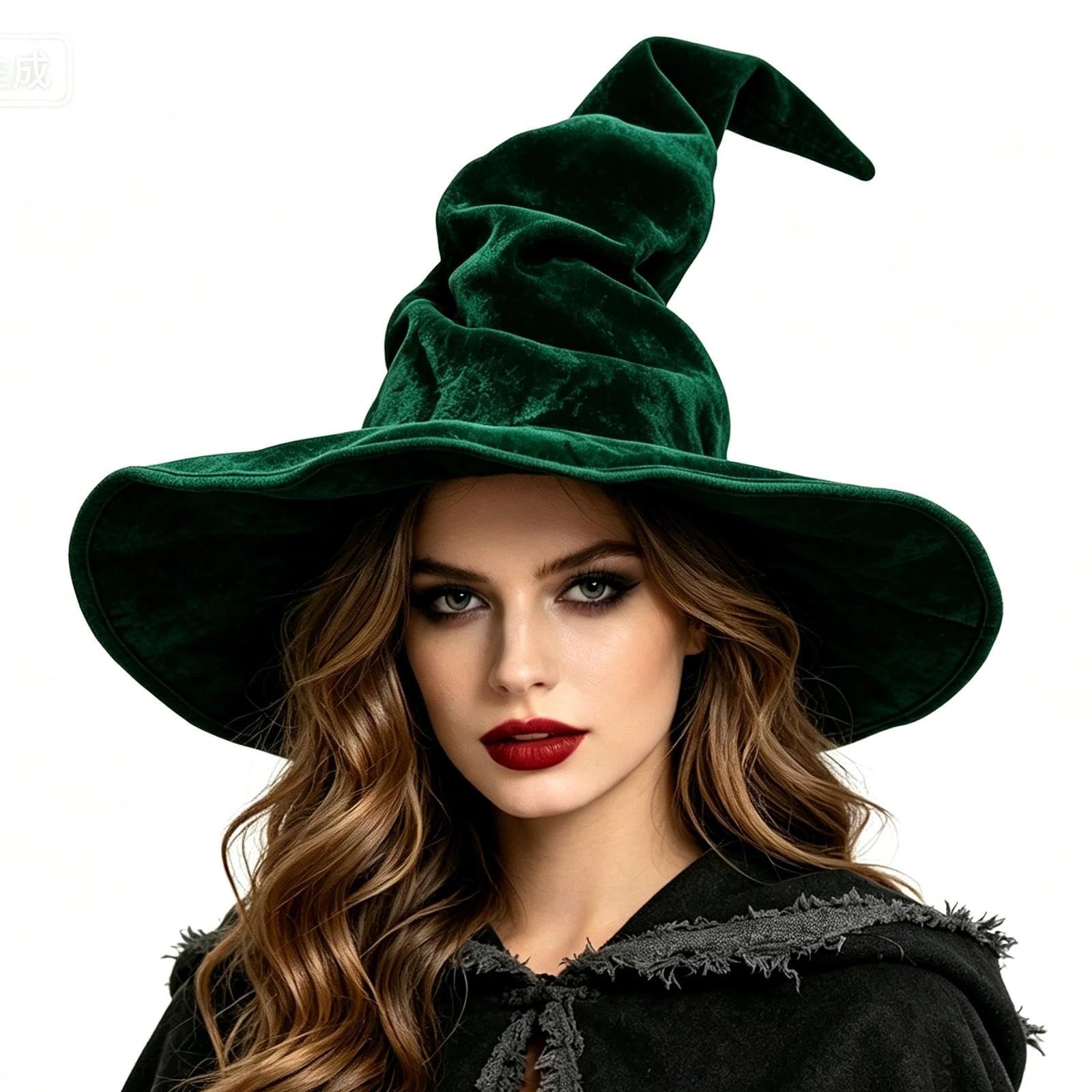 Photo 1 of SYQBR Witch Hat - Green Velvet Wizard Hat, 15x13.8 inches