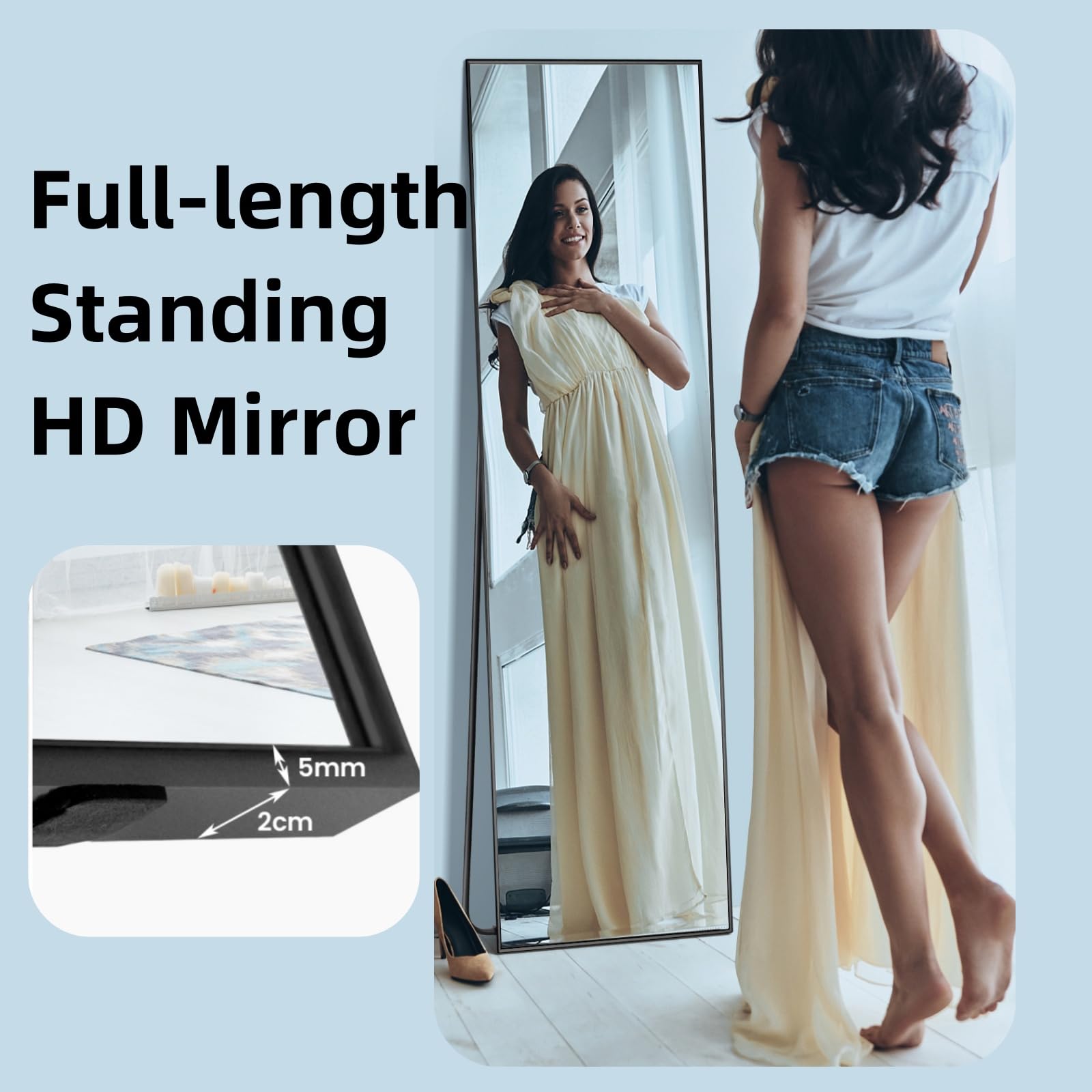 LIFEZEAL Specchio da Parete Lungo, Specchio ingresso Senza Carda Specchiera Rettangolare, 160 x 40 cm per Soggiorno, Camera da letto, Bagno, Moderno ed Elegante (nero)