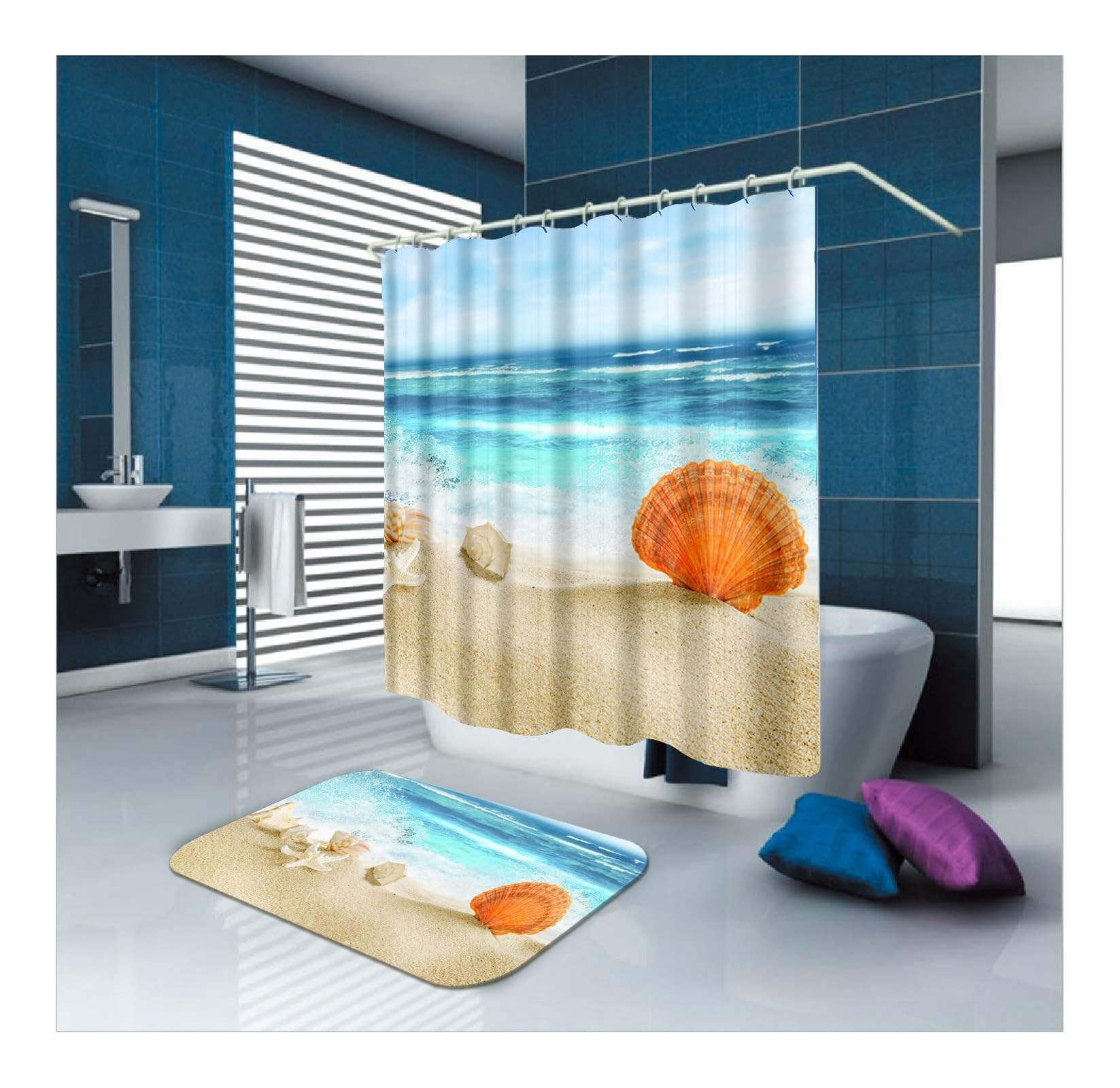 Rideau de douche textile imperméable 180 x 200 cm lavable polyester bleu