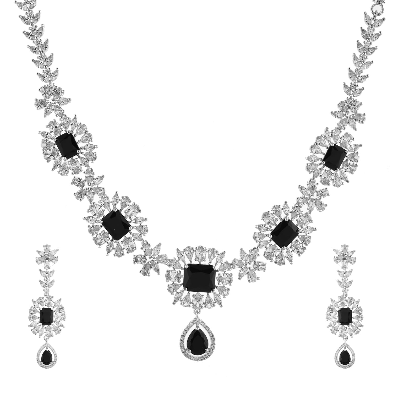 VOYLLA Sparkling Elegance Luminous Black American Diamond Necklace Set |Necklace Sets For Women| Short Necklace Set For Wo... - Review, Price and Buying Guide