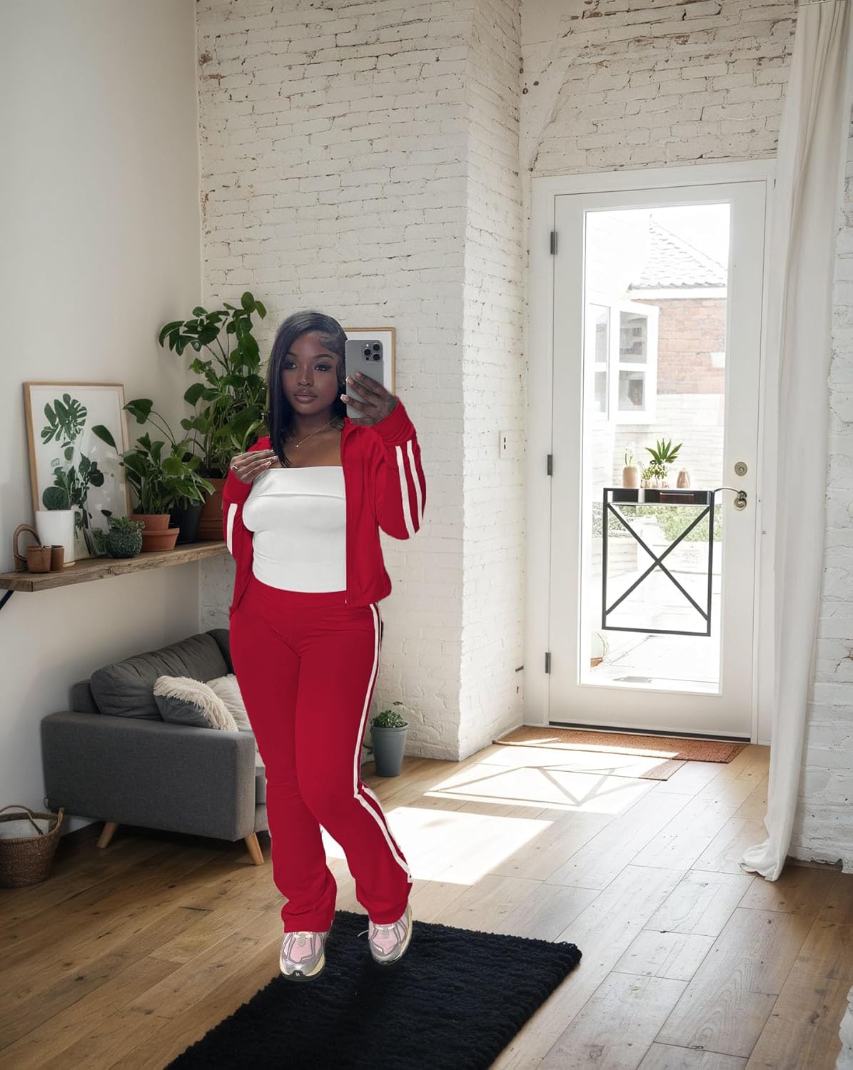 HBQ Women's 2 Piece Sweatsuit Sets Zip Up Crop Tops and Flare Pants Casual Striped Tracksuit Jogger Loungewear Set - Image 4