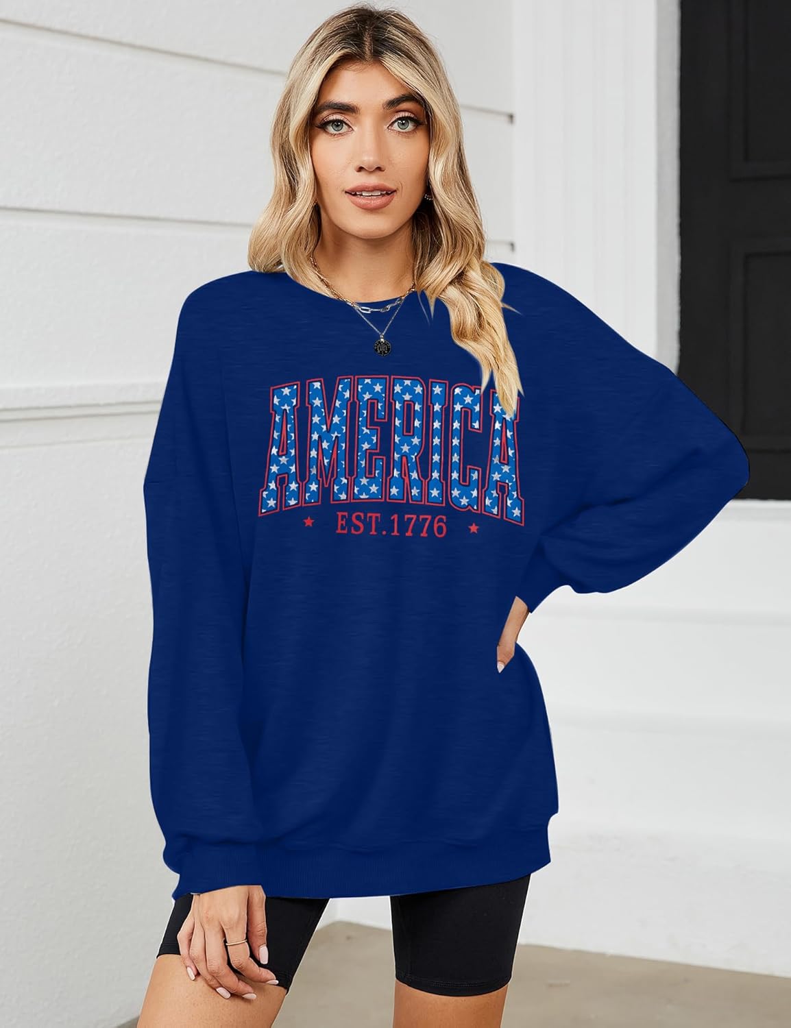 DUTUT American Flag Sweatshirt Women 4th of July Shirts Long Sleeve Crewneck Graphic USA Sweatshirts Patriotic Sweater - Image 3