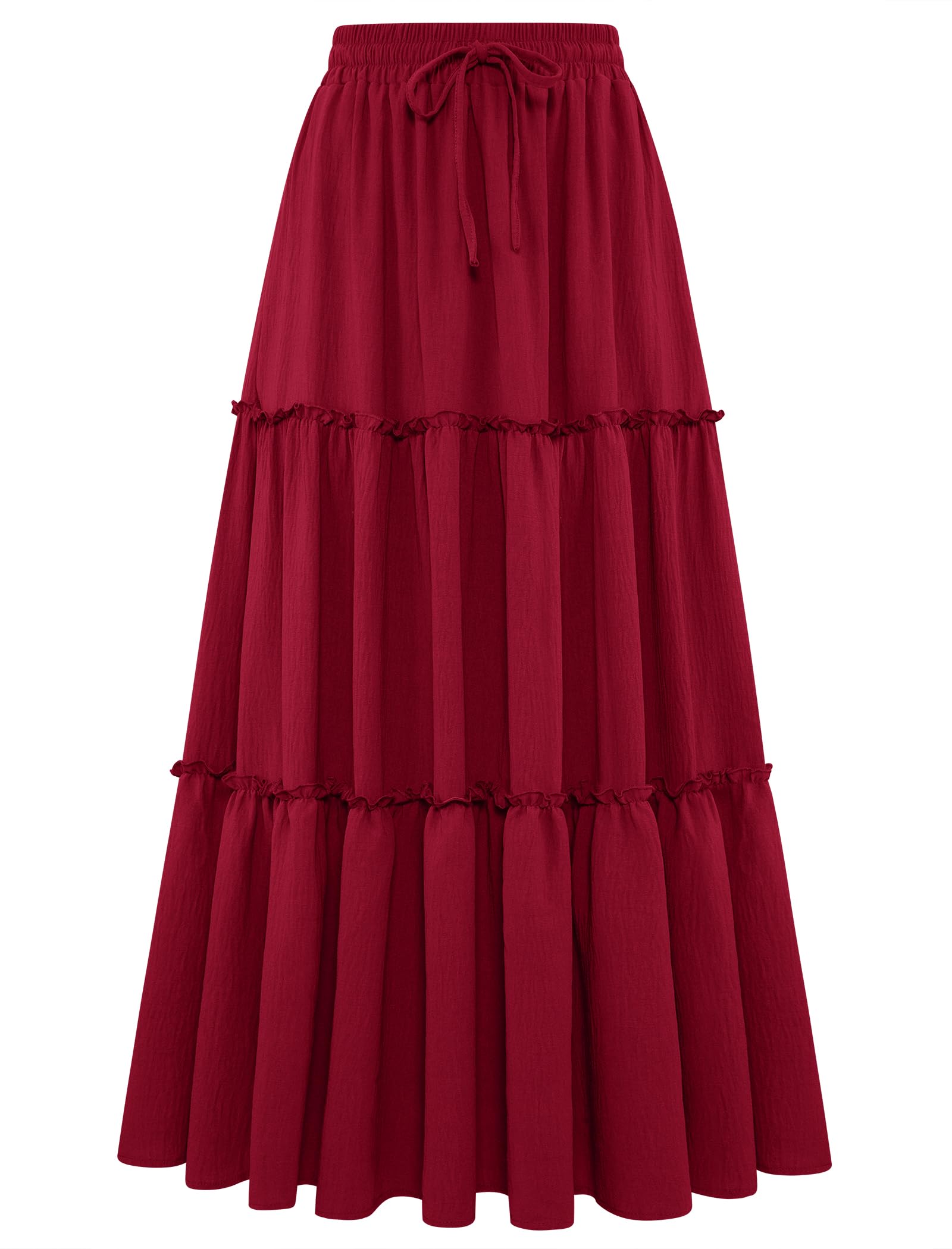Arolina Women's Summer Maxi Skirt Trendy High Waist Pleated Ruffle Long Skirts Flowy Beach Boho Skirt Dress with Pockets