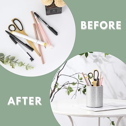 Miniatura 4 de LINKWELL Portalápices para escritorio, soportes de pluma de cuero PU para cosméticos suministros de oficina, soporte de cepillo organizador de