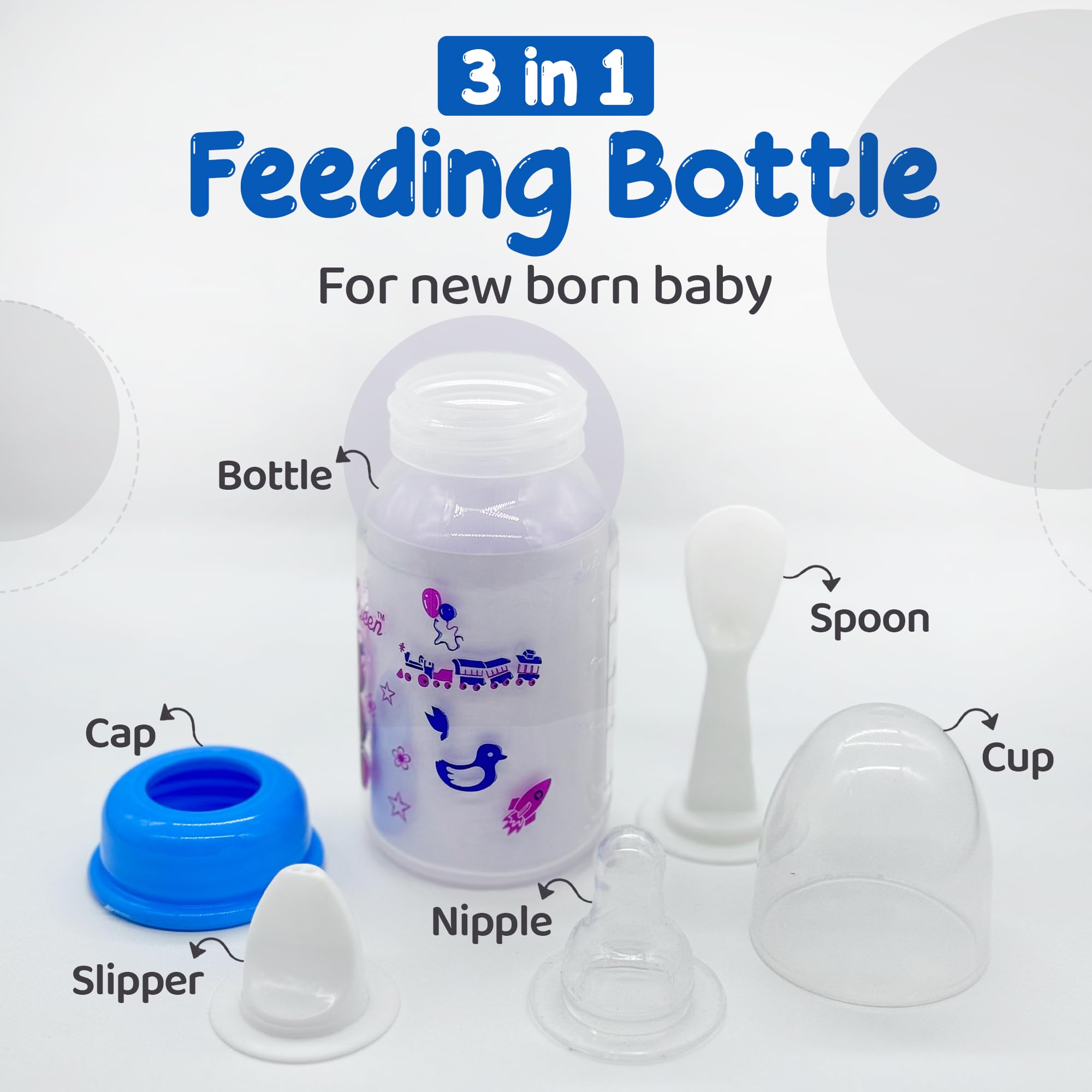VIRTI MINI ME Baby Feeding Bottle3-125 ml Capacity | Transparent with Cap | Leak Proof & Safe Closure 1