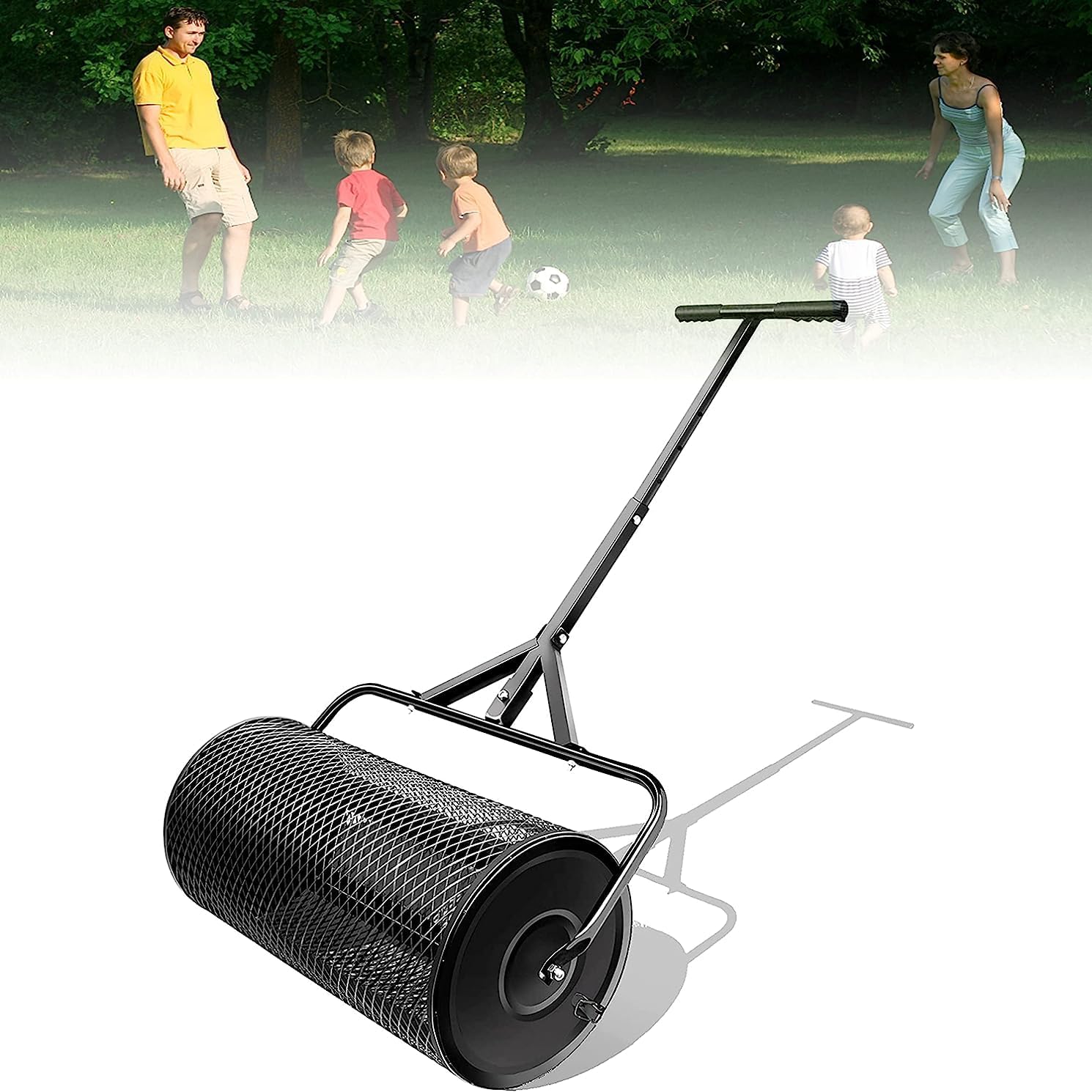 Compost Spreader, 27x12.5 inch Manure Spreaders for Lawn and Garden Spreader, Long Adjustable Handle Peat Moss Lawns Fertilizer Compost Spreader for Garden Metal Mesh Basket Seed