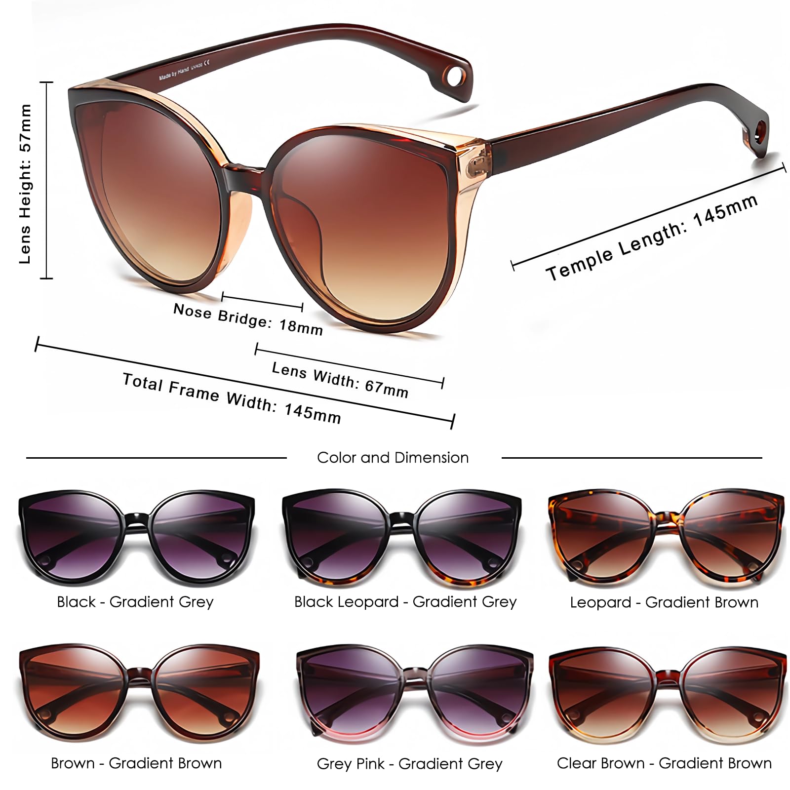 Long Keeper Grande Lunettes de Soleil Femme Oeil de Chat Vintage Lunettes de Soleil Ronde Cat Eyes Surdimensionnées Mode Lunette Femme Oversize UV400