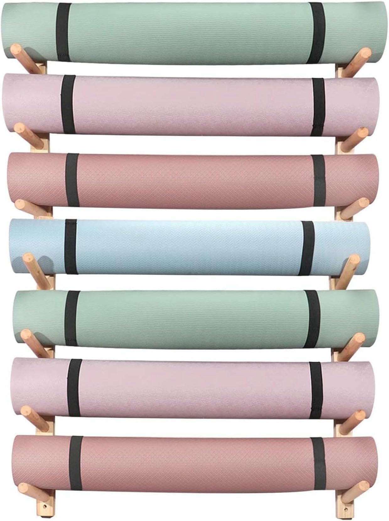 Organizador de Gimnasio Soporte de Pared for Esterilla de Yoga, de 2 a 9 Niveles, de Madera, for Rodillos de Espuma y esterillas de Yoga para Estudio de Yoga en casa~/