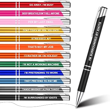 FRIUSATE 12Pcs Funny Cheeky Slogan Pens for Work Novelty Rude Ballpoint Pen