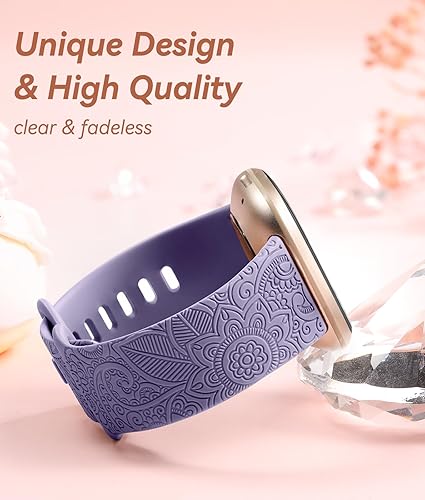 Vista 18 de Odbeai Correa compatible con correas Fitbit Versa 4/3 para mujer/Sense 2/Sense, bonita correa de repuesto suave con patrón floral bohemio para Negro