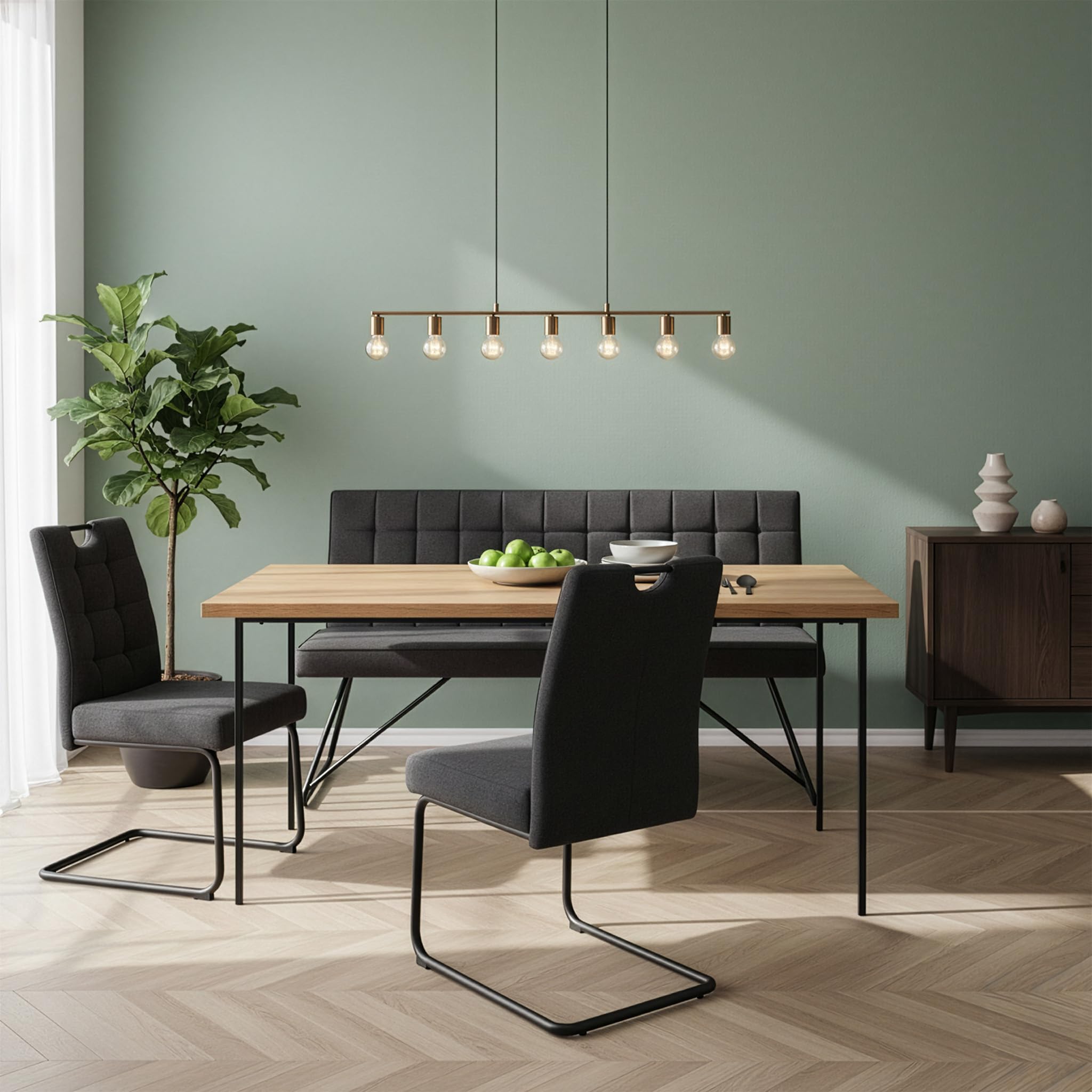 B&D home Sitzbank LINA, Esszimmerbank 140 cm mit Rückenlehne gepolstert für Esszimmer, Flur, Garderobe mit Metallgestell, Industrial modern Design, Anthrazit, 11311-140-ANTR (140 cm)