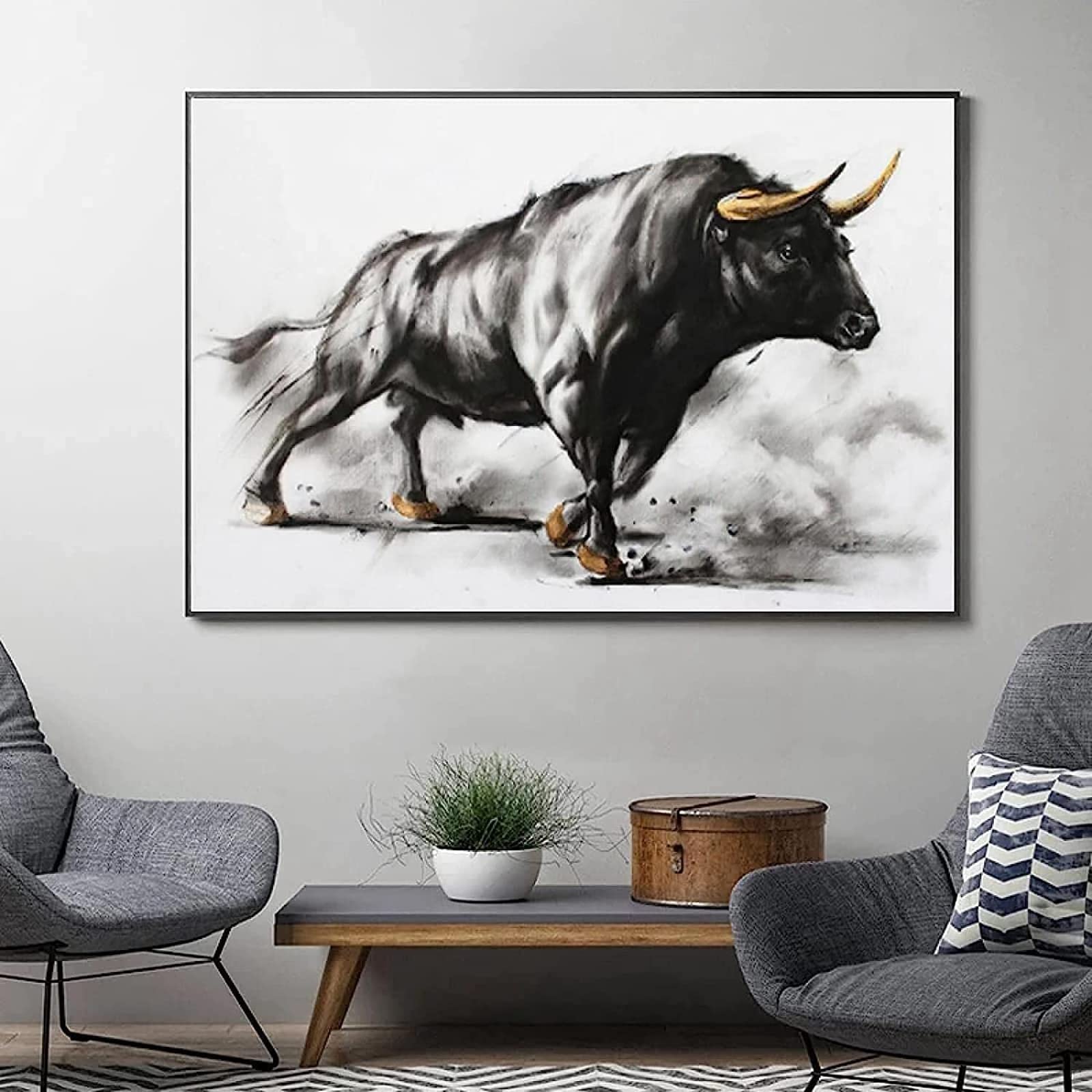 Tableau animal tauromachie noir impression sur toile grand format 70x100cm