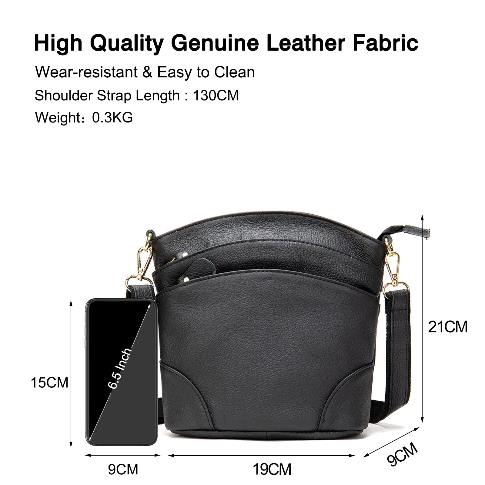 FANDARE Damen Handy Umhängetasche Crossbody Tasche Handtaschen Leder Schultertasche Frauen Handytasche zum Umhängen Schultertasche Portemonnaie Geldbörse Damentasche Schwarz